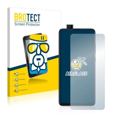 Front side of a product packaging with the brand logo BROTECT. Next to it is the device Xiaomi Mi 9T shown with the correspond