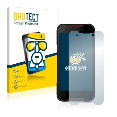 Front side of a product packaging with the brand logo BROTECT. Next to it is the device Cubot Quest Lite shown with the corres