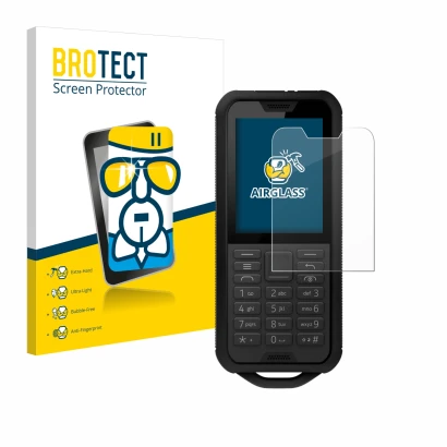 Front side of a product packaging with the brand logo BROTECT. Next to it is the device Nokia 800 Tough shown with the corresp