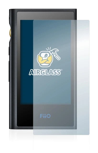 Image of the device FiiO M9 with a wide variety of screen protectors.