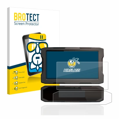 Front side of a product packaging with the brand logo BROTECT. Next to it is the device Honda CRF1100L 2020 Speedometer displa