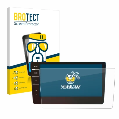 Front side of a product packaging with the brand logo BROTECT. Next to it is the device Volkswagen Touran 2019 Discover Pro 9.