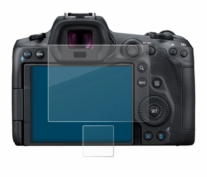 Image of the device Canon EOS R5 with a wide variety of screen protectors.