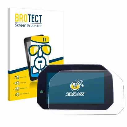 Front side of a product packaging with the brand logo BROTECT. Next to it is the device BMW F 900 R 2019 Connectivity TFT 6.5"