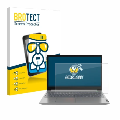 Front side of a product packaging with the brand logo BROTECT. Next to it is the device Lenovo ThinkBook 14 Gen 1 shown with t