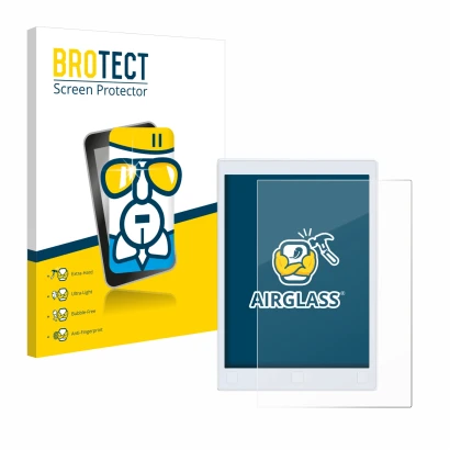 Front side of a product packaging with the brand logo BROTECT. Next to it is the device reMarkable 2 shown with the correspond