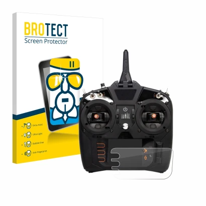 Front side of a product packaging with the brand logo BROTECT. Next to it is the device Spektrum NX8 shown with the correspond