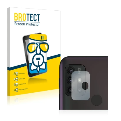 Front side of a product packaging with the brand logo BROTECT. Next to it is the device Motorola Moto G30 (ONLY Camera Lens) s
