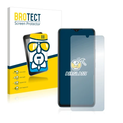 Front side of a product packaging with the brand logo BROTECT. Next to it is the device Vivo Y70 shown with the corresponding 