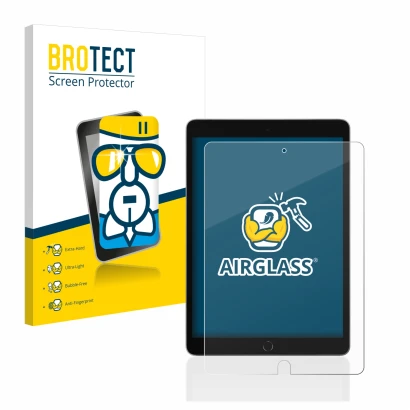 Front side of a product packaging with the brand logo BROTECT. Next to it is the device Apple iPad 10.2" WiFi 2021 (9th Gen.) 