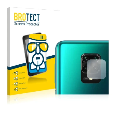 Front side of a product packaging with the brand logo BROTECT. Next to it is the device Xiaomi Redmi Note 10 Lite (ONLY Camera