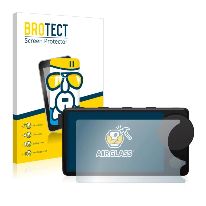 Front side of a product packaging with the brand logo BROTECT. Next to it is the device Spotify Car Thing shown with the corre