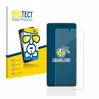 Front side of a product packaging with the brand logo BROTECT. Next to it is the device Google Pixel 7 shown with the correspo