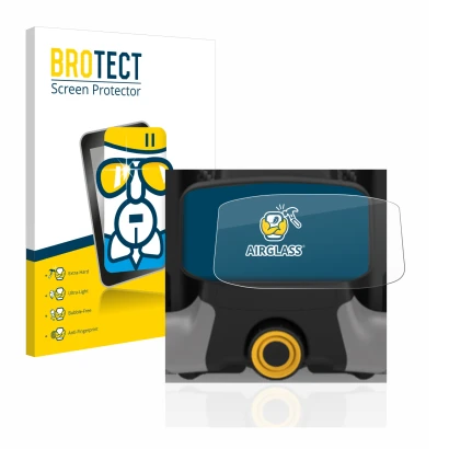 Front side of a product packaging with the brand logo BROTECT. Next to it is the device PowaKaddy CT8 shown with the correspon