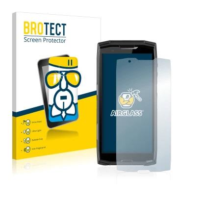 Front side of a product packaging with the brand logo BROTECT. Next to it is the device Crosscall Core-X5 shown with the corre