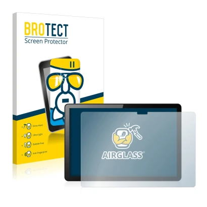 Front side of a product packaging with the brand logo BROTECT. Next to it is the device Lenovo Tab M10 (3th Gen.) shown with t