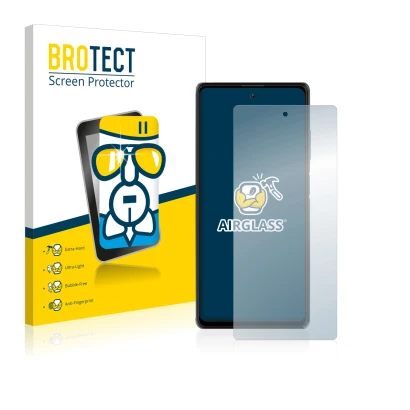 Front side of a product packaging with the brand logo BROTECT. Next to it is the device Blackview A100 shown with the correspo