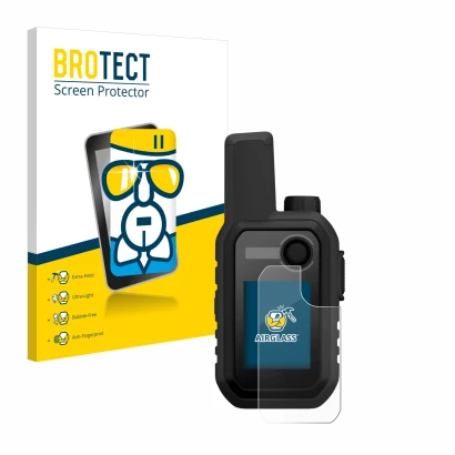 Front side of a product packaging with the brand logo BROTECT. Next to it is the device Garmin Alpha 10 K shown with the corre