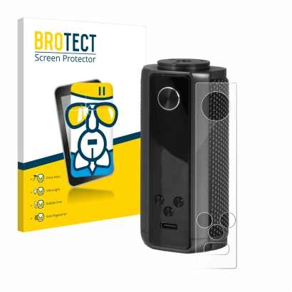 Front side of a product packaging with the brand logo BROTECT. Next to it is the device Vaporesso Target 200 Mod shown with th