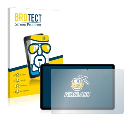 Front side of a product packaging with the brand logo BROTECT. Next to it is the device Xiaomi Redmi Pad (Landscape) shown wit