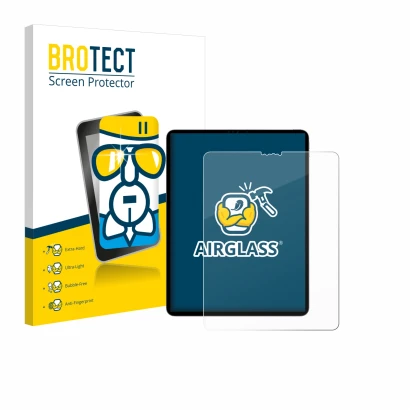 Front side of a product packaging with the brand logo BROTECT. Next to it is the device Apple iPad Pro 12.9" 2022 (6th. Gen.) 