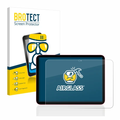 Front side of a product packaging with the brand logo BROTECT. Next to it is the device Apple iPad 10.9