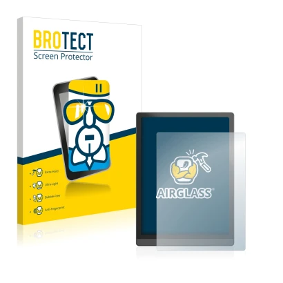Front side of a product packaging with the brand logo BROTECT. Next to it is the device Boox Tab X shown with the correspondin