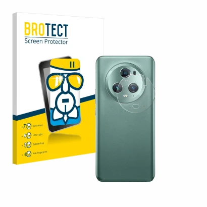 Front side of a product packaging with the brand logo BROTECT. Next to it is the device Honor Magic 5 Pro (ONLY Camera Lens) s