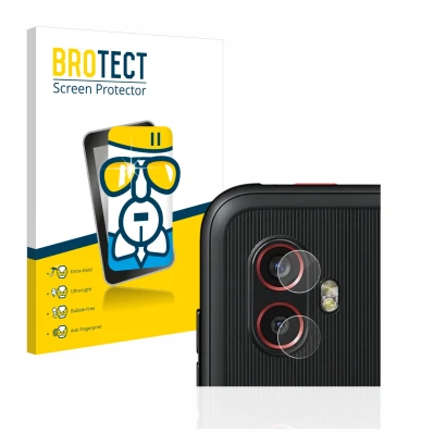 Front side of a product packaging with the brand logo BROTECT. Next to it is the device Samsung Galaxy XCover 6 Pro Enterprise