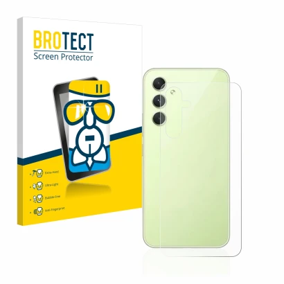 Front side of a product packaging with the brand logo BROTECT. Next to it is the device Samsung Galaxy A54 5G (Back) shown wit