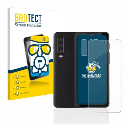 Front side of a product packaging with the brand logo BROTECT. Next to it is the device Caterpillar Cat S75 (Front+Camera) sho