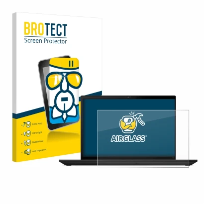 Front side of a product packaging with the brand logo BROTECT. Next to it is the device Lenovo ThinkPad T16 Gen 2 shown with t