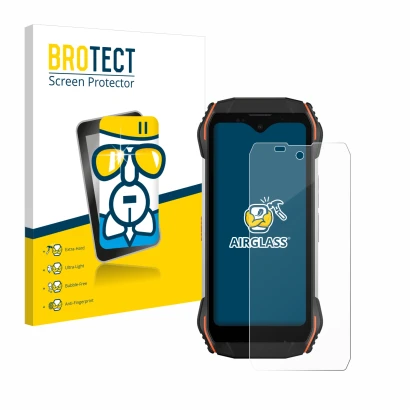 Front side of a product packaging with the brand logo BROTECT. Next to it is the device Blackview N6000 shown with the corresp