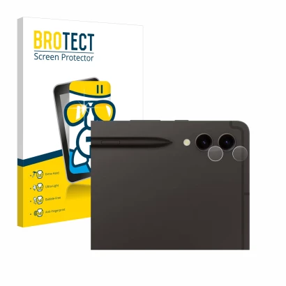 Front side of a product packaging with the brand logo BROTECT. Next to it is the device Samsung Galaxy Tab S9 Plus 5G (ONLY Ca