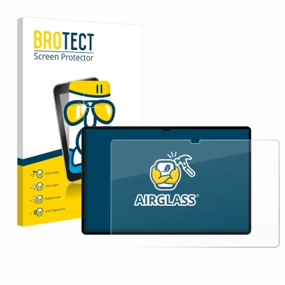 Front side of a product packaging with the brand logo BROTECT. Next to it is the device Samsung Galaxy Tab S9 Ultra WiFi shown