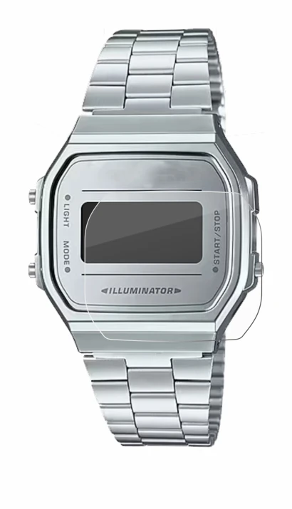 Image of the device Casio A168WEM-7EF with a wide variety of screen protectors.