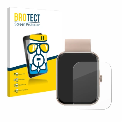 Front side of a product packaging with the brand logo BROTECT. Next to it is the device Mutoy Smartwatch 1.83