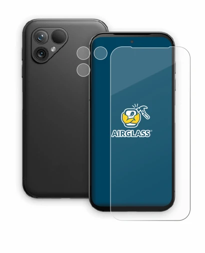 Image of the device Fairphone 5 (Front+Camera) with a wide variety of screen protectors.