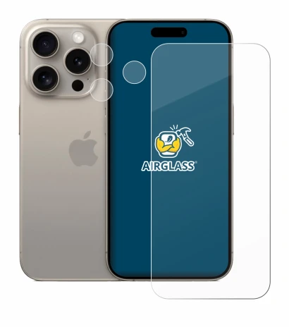 Image of the device Apple iPhone 15 Pro (Front+Camera) with a wide variety of screen protectors.