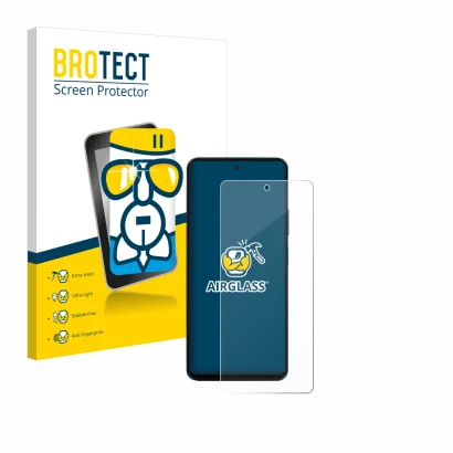 Front side of a product packaging with the brand logo BROTECT. Next to it is the device Blackview Shark 8 shown with the corre