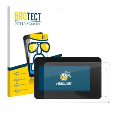 Front side of a product packaging with the brand logo BROTECT. Next to it is the device Shimano Steps SC-EN600 shown with the