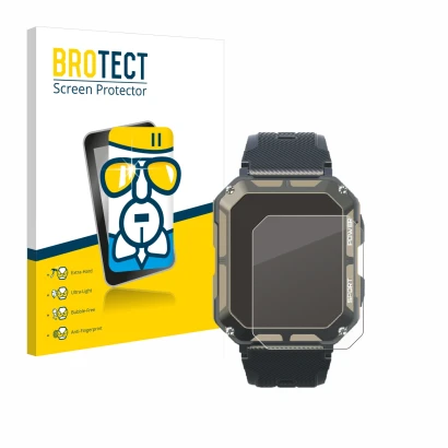 Front side of a product packaging with the brand logo BROTECT. Next to it is the device Blackview C20Pro 1.83" shown with the