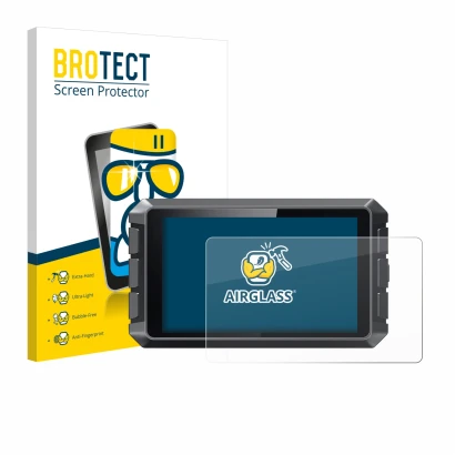 Front side of a product packaging with the brand logo BROTECT. Next to it is the device Creality Sonic Pad shown with the corr
