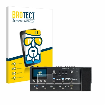 Front side of a product packaging with the brand logo BROTECT. Next to it is the device Boss GX-100 shown with the correspondi