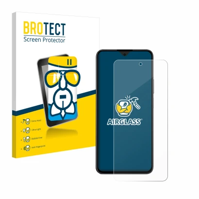 Front side of a product packaging with the brand logo BROTECT. Next to it is the device Honor 90 Smart shown with the correspo