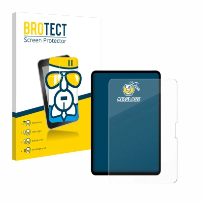 Front side of a product packaging with the brand logo BROTECT. Next to it is the device Apple iPad Pro 13" 2024 shown with the