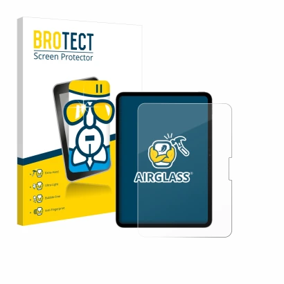 Front side of a product packaging with the brand logo BROTECT. Next to it is the device Apple iPad Pro 11" 2024 shown with the