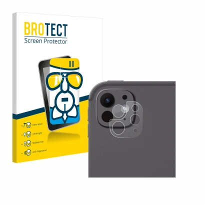 Front side of a product packaging with the brand logo BROTECT. Next to it is the device Apple iPad Pro 11" 2024 (ONLY Camera L