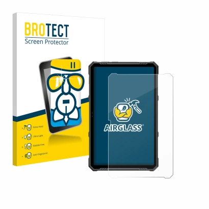 Front side of a product packaging with the brand logo BROTECT. Next to it is the device Ulefone Armor Pad 3 Pro shown with the