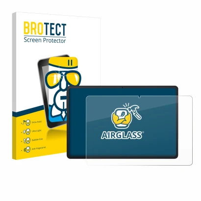 Front side of a product packaging with the brand logo BROTECT. Next to it is the device Blackview Tab 90 WiFi shown with the c